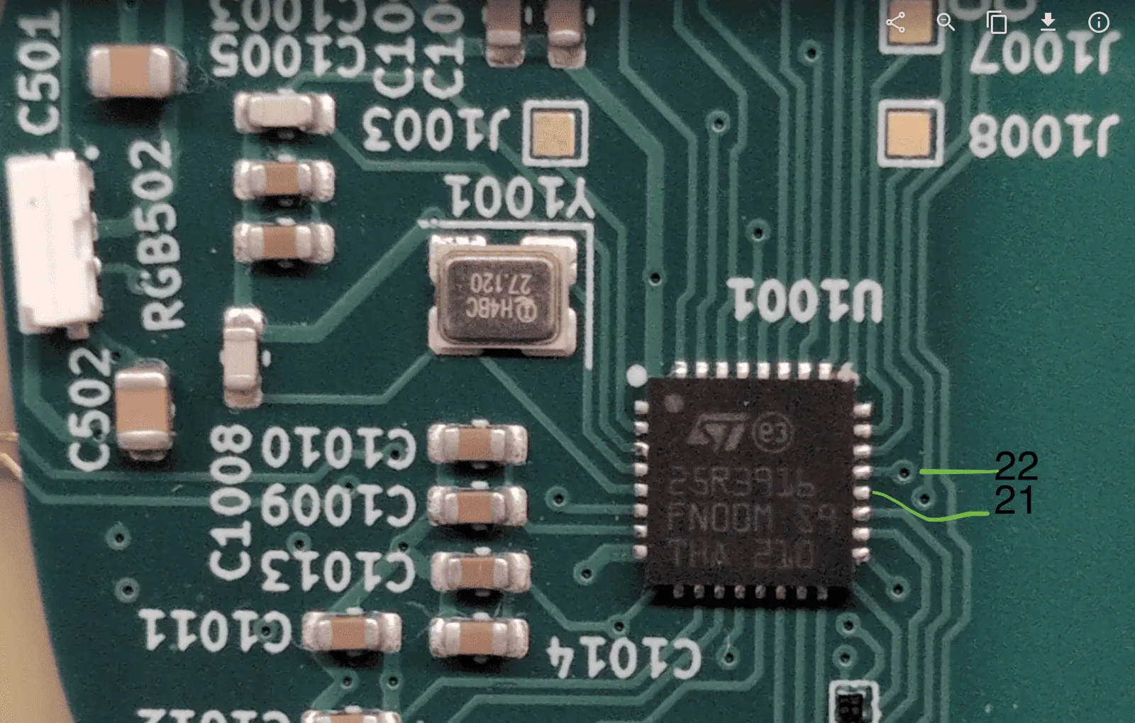 badge nfc close up, wait is it 21 or 22, the llm overlord asked me to check if the 22 pin is wired IRQ
